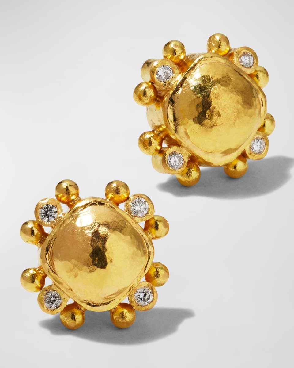 19K Domed Cushion Diamond Trim Earrings